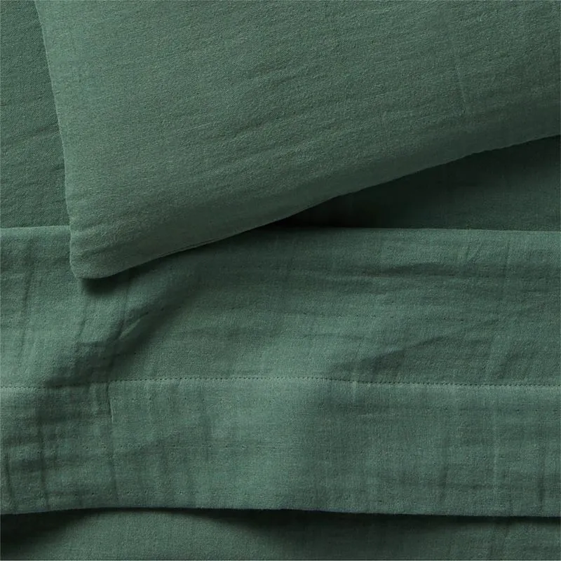 Crate&Barrel Supersoft Pine Green Organic Cotton Gauze Toddler Sheet Set