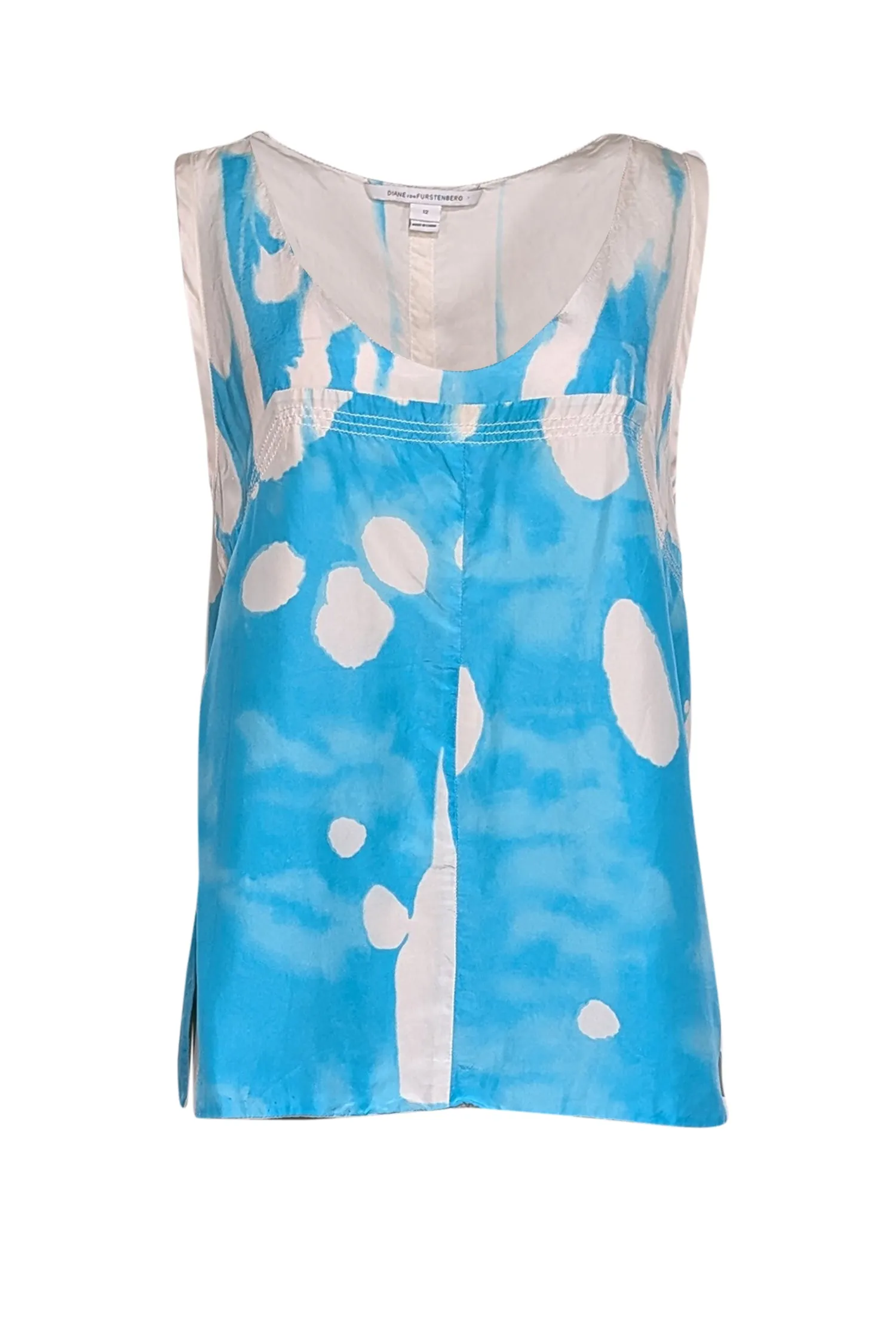 Diane von Furstenberg - Blue & White Tie Dye Print Sleeveless Top Sz 12