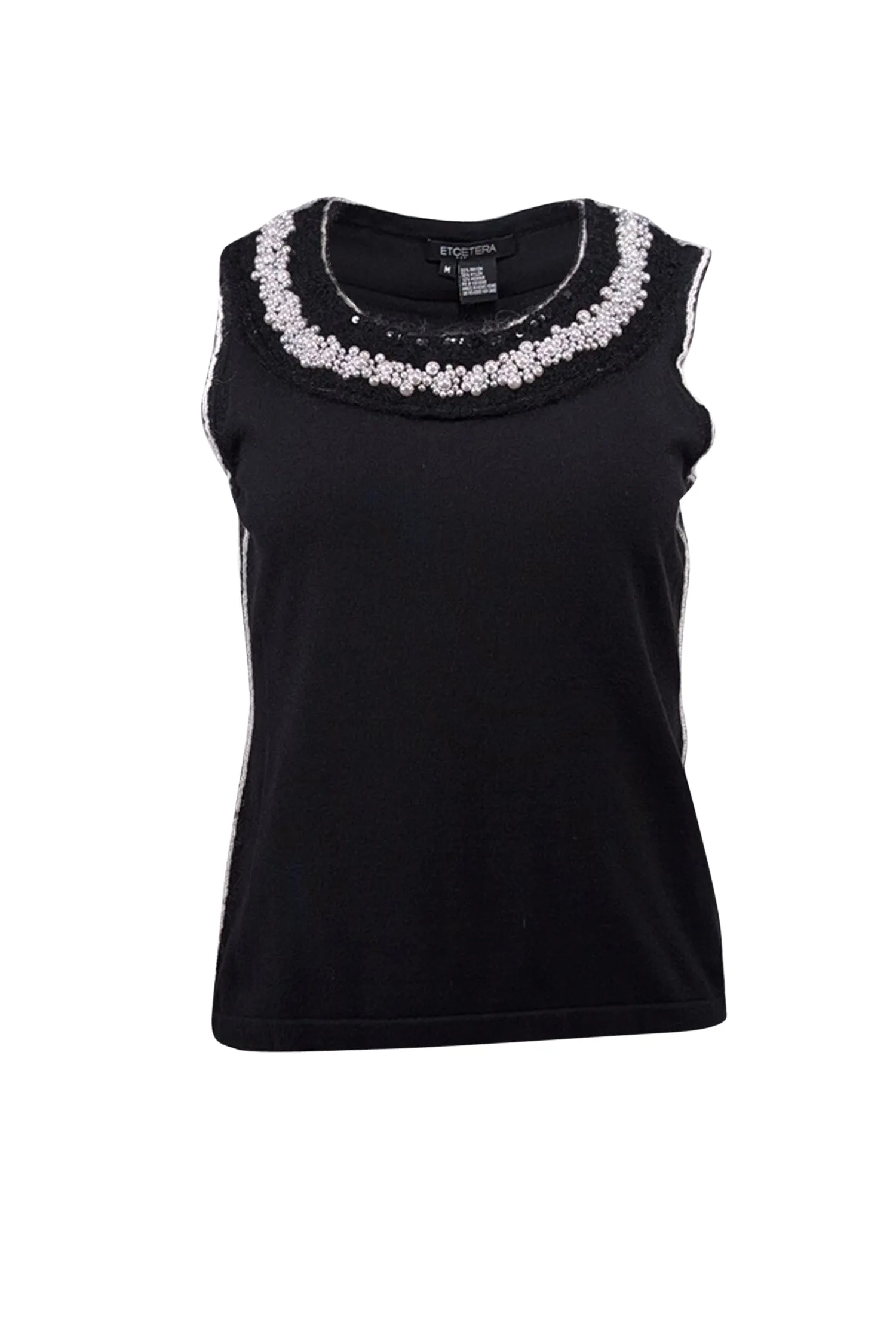 Etcetera - Black Sleeveless Top w/ Embellished Mohair Trim Sz M