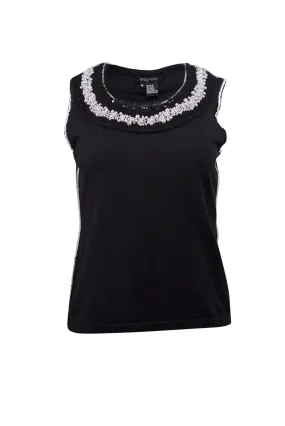 Etcetera - Black Sleeveless Top w/ Embellished Mohair Trim Sz M