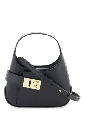 FERRAGAMO Mini Black Lambskin-Lined Calfskin Crossbody Hobo Bag for Women