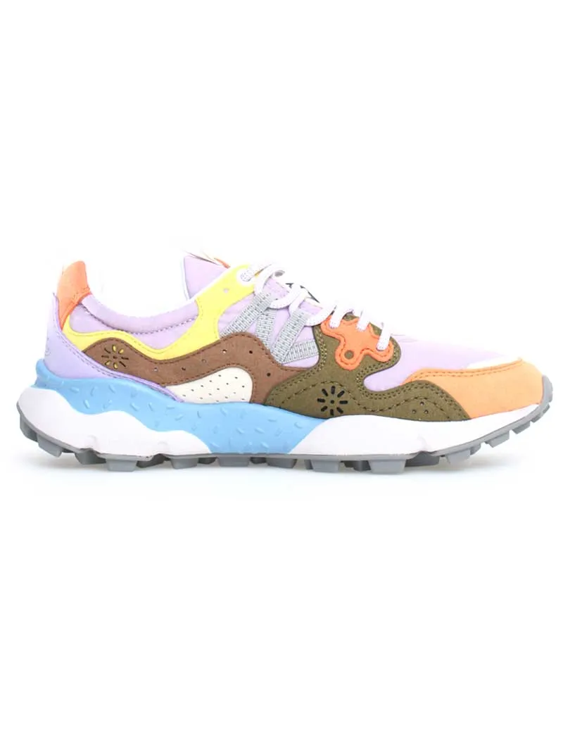 Flower Mountain Yamano 3 Eco Suede & Nylon Trainers Grey Salmon Lilac