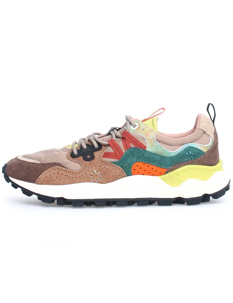 Flower Mountain Yamano 3 Suede Nylon Trainers Brown Green Pastel