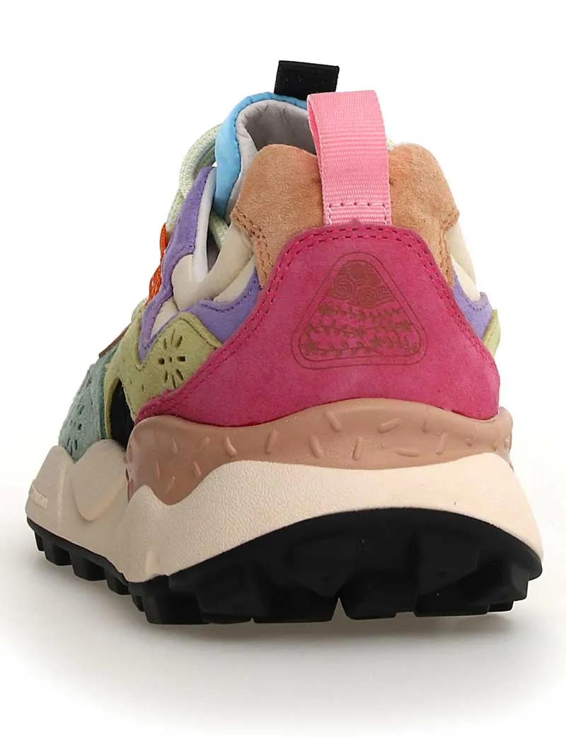 Flower Mountain Yamano 3 Suede Nylon Trainers Pink Beige Light Green