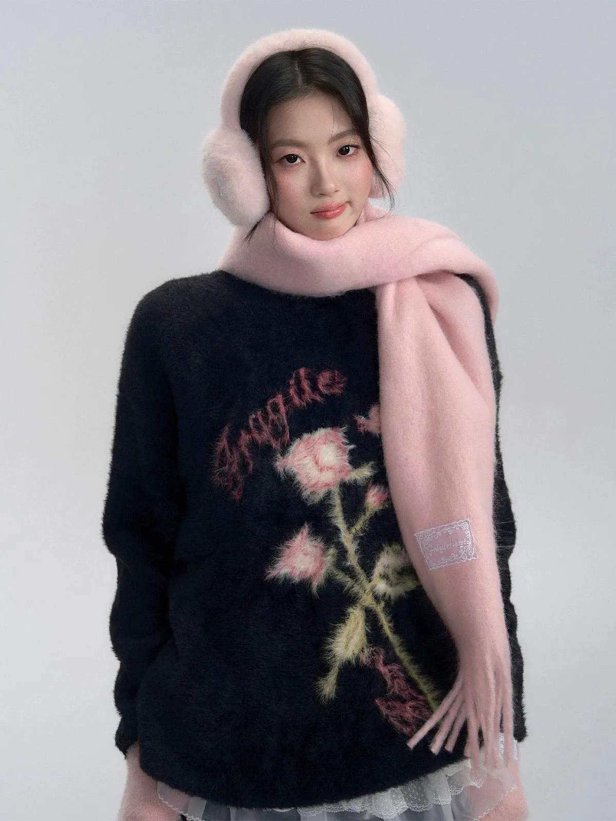 Fragileheart fragile store·The last romantic mink fur rose soft and waxy lazy style sweater