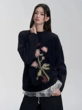 Fragileheart fragile store·The last romantic mink fur rose soft and waxy lazy style sweater