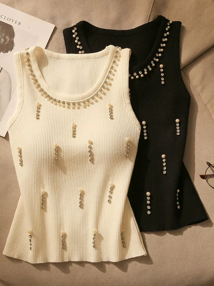 French beaded camisole women's inner wear summer 2024 new slim display design sleeveless top for outer wear