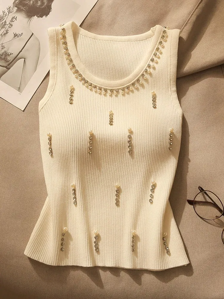 French beaded camisole women's inner wear summer 2024 new slim display design sleeveless top for outer wear