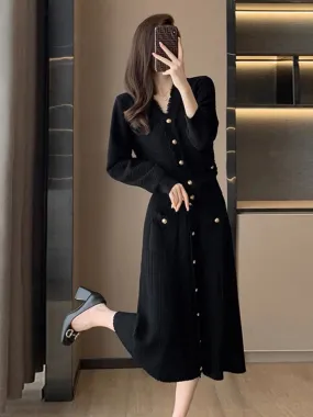 French style small fragrant knitted cardigan skirt suit for women 2023 autumn and winter new style mid-length dress two-piece se