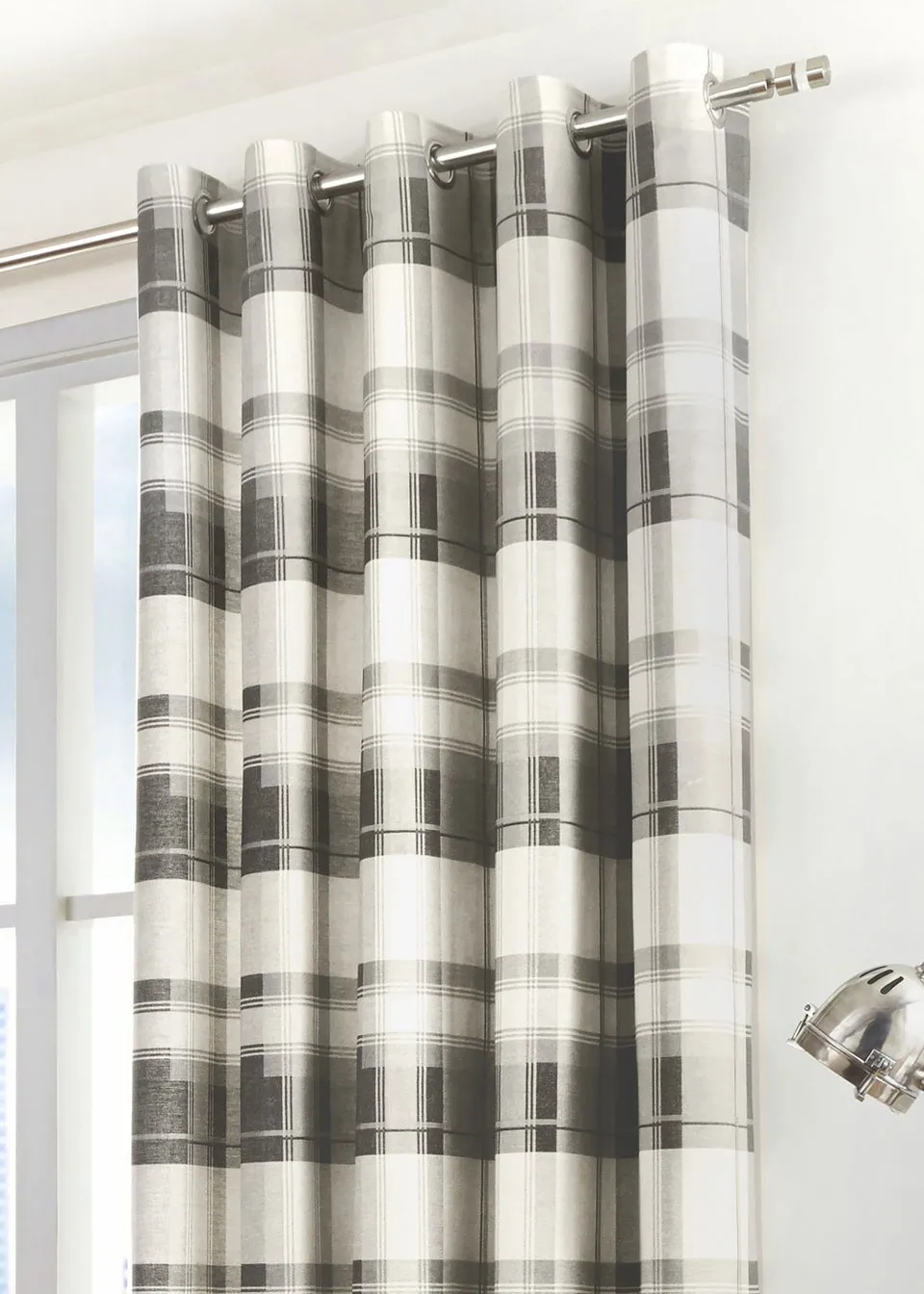 Fusion Balmoral Check Grey Eyelet Curtains