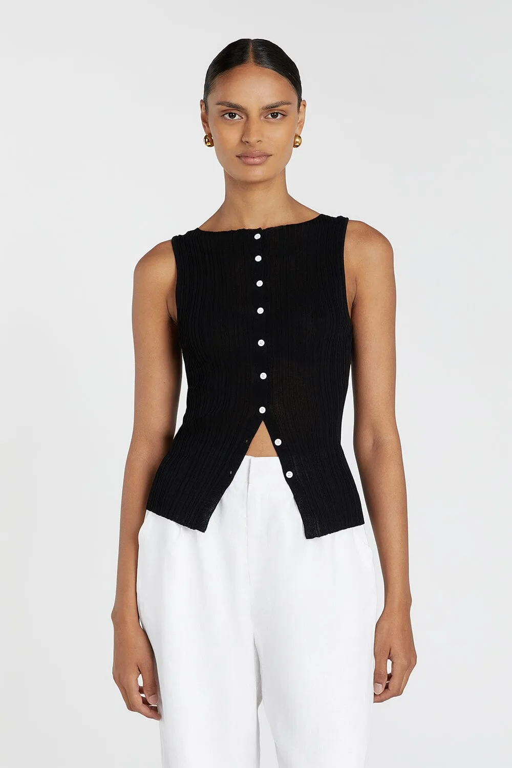 GEMMA BLACK SLEEVELESS KNIT TOP