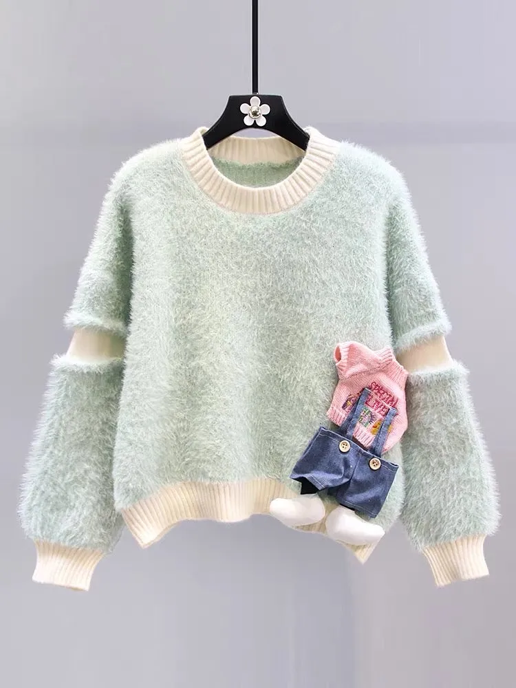 Gentle style cartoon sweater for women autumn and winter 2023 new loose lazy style versatile and western style age-reducing knit