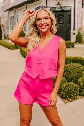 Girl Boss Crop Vest in Hot Pink