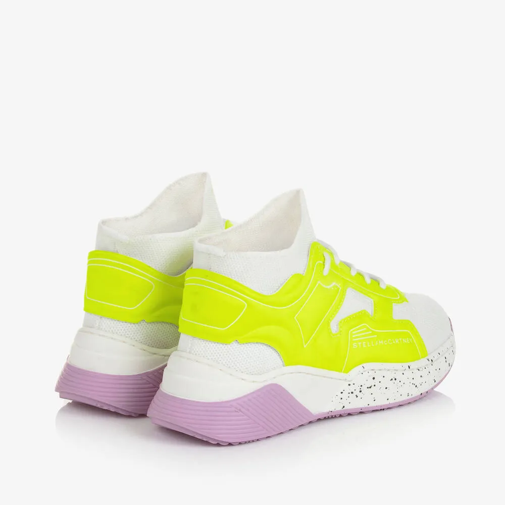 Girls White & Neon Yellow Lace-Up Sock Trainers