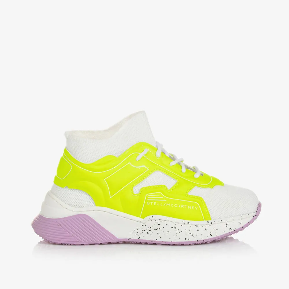 Girls White & Neon Yellow Lace-Up Sock Trainers