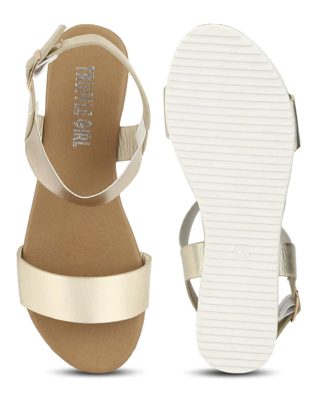 Gold Ankle Strap Slip-on Sandals