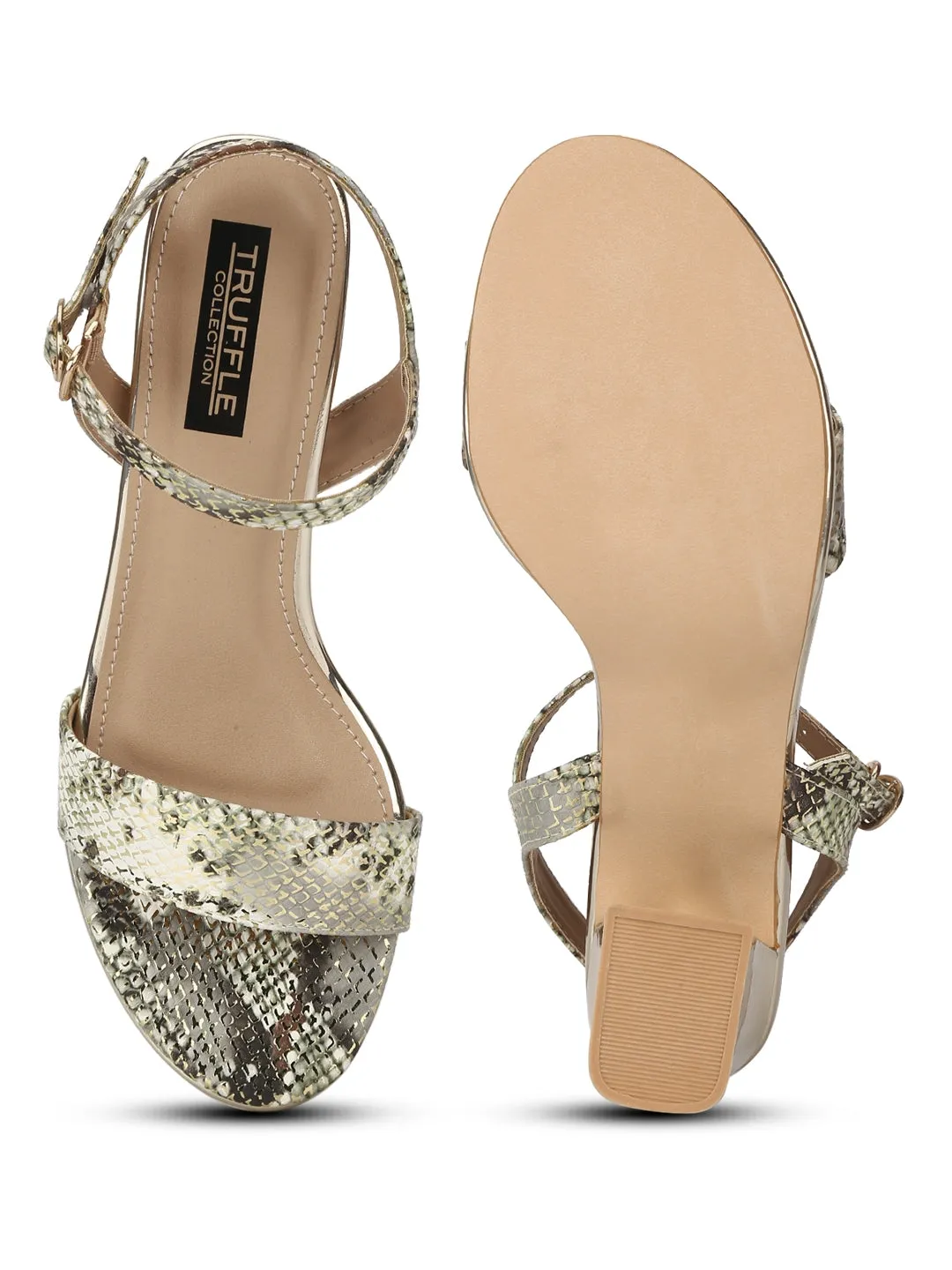 Gold PU Snake Pattern Sandals