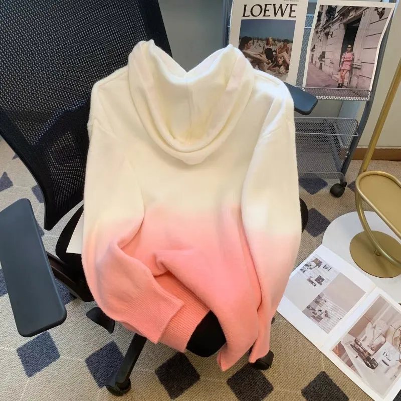 Gradient color long-sleeved sweater for women in autumn and winter new style lazy style versatile loose sweater fashionable hood