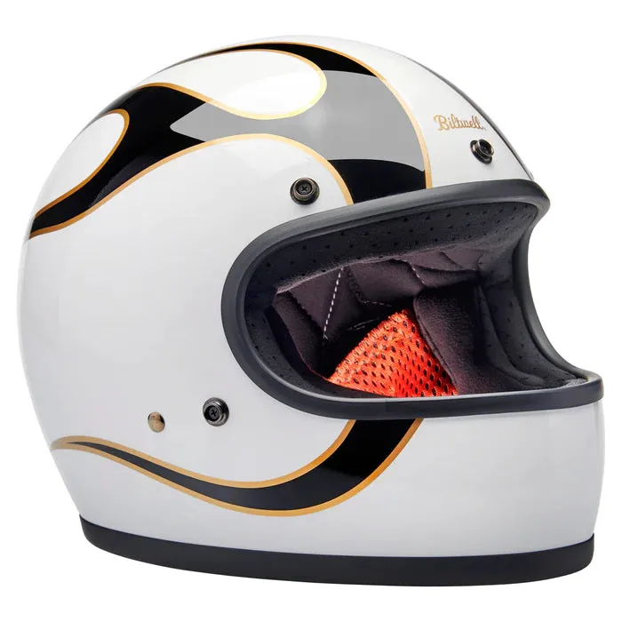 Gringo ECE R22.06 Helmet - Gloss White / Black Flames