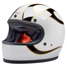 Gringo ECE R22.06 Helmet - Gloss White / Black Flames