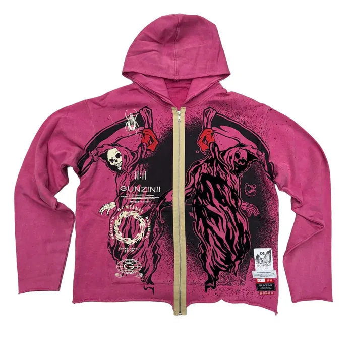 Gunzinii Angle Of Death Crop Top Zip-Up Hoodie Fuchsia