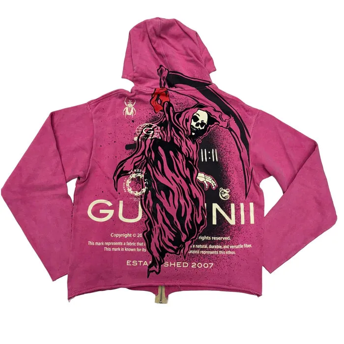 Gunzinii Angle Of Death Crop Top Zip-Up Hoodie Fuchsia