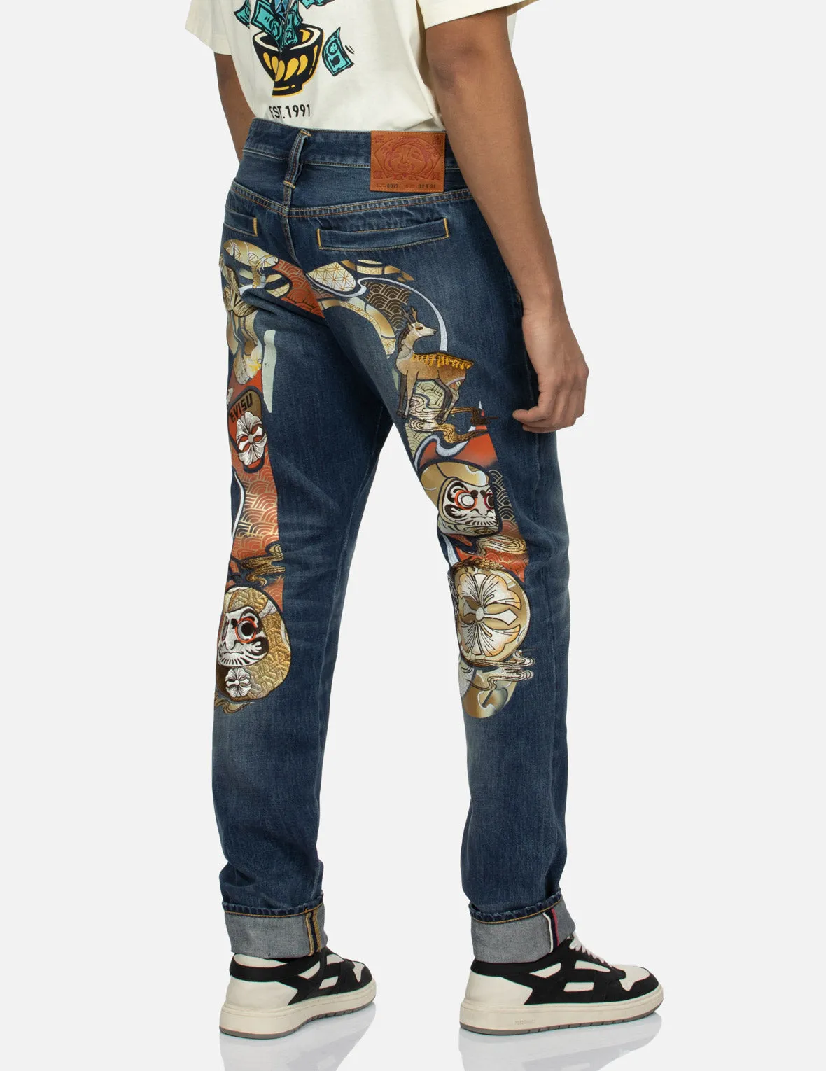 Hanafuda Daruma Daicock Embroidery Carrot Fit Denim Jeans #2017