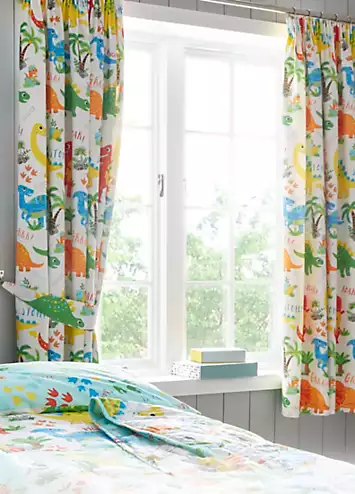 Happy Linen Co. Dinky Dino Pair of Pencil Pleat Blackout Curtains | Kaleidoscope