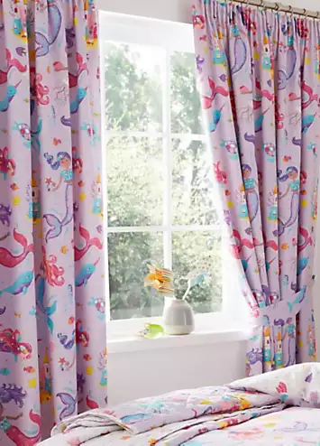 Happy Linen Co. Magical Mermaids Pair of Pencil Pleat Blackout Curtains | Kaleidoscope