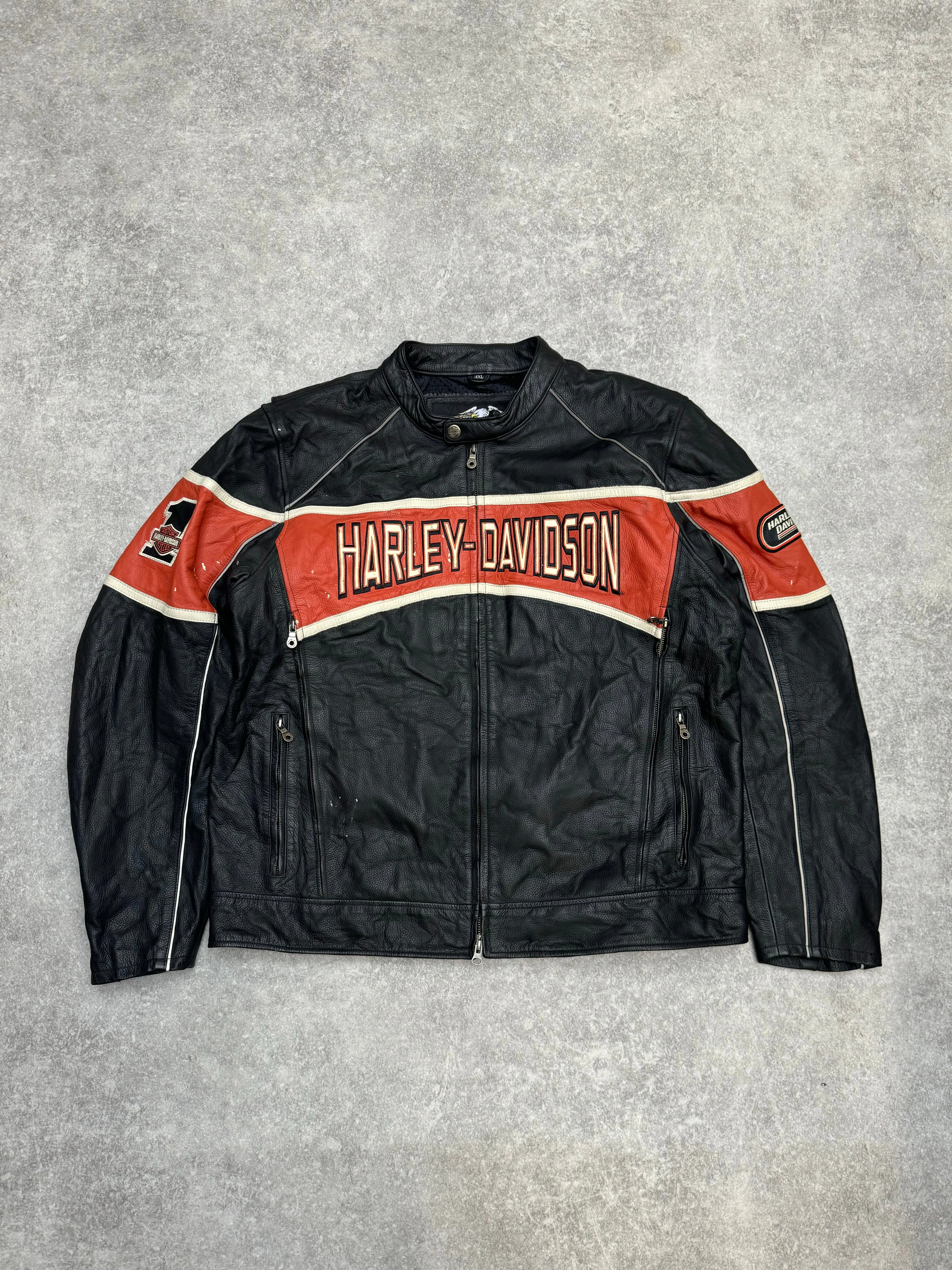 Harley Davidson Logo Embroidered Leather Racing Jacket