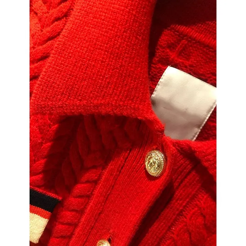 High-end small fragrance red sweater jacket cardigan women's new autumn and winter loose temperament lapel twist sweater T9491