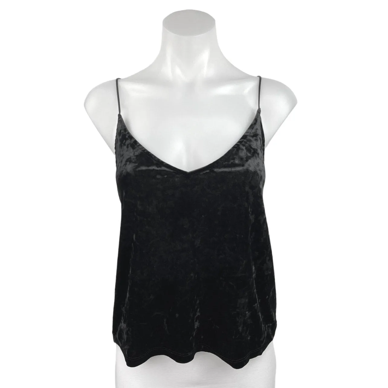 H&M Divided Women Velour Black V-Neck Sleeveless Spaghetti Strap Cami Tank Top L