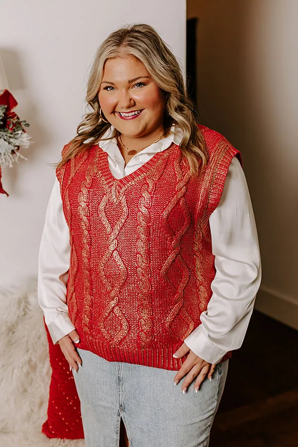 Holiday Party Metallic Knit Vest Top in Red Curves