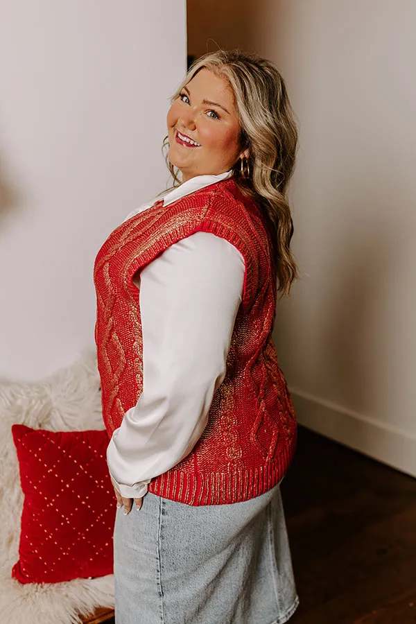 Holiday Party Metallic Knit Vest Top in Red Curves