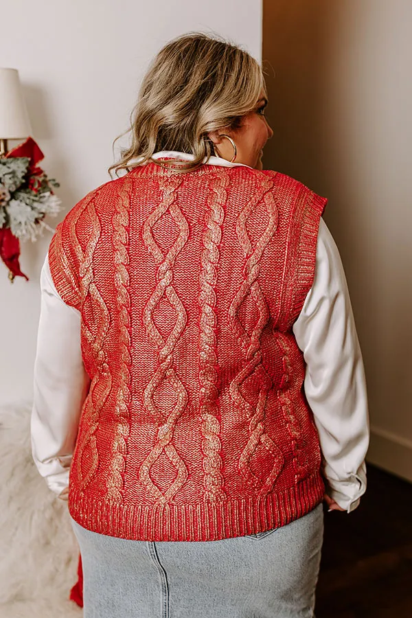 Holiday Party Metallic Knit Vest Top in Red Curves