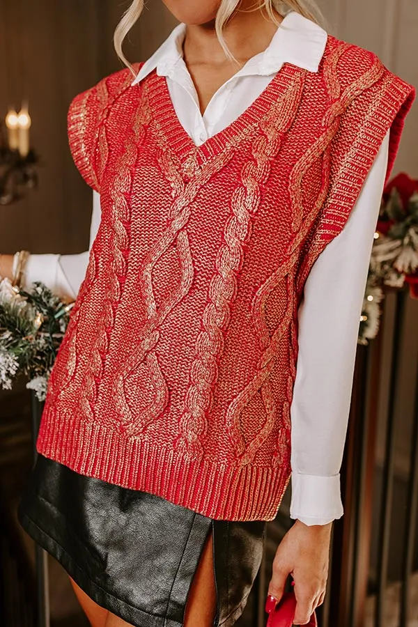 Holiday Party Metallic Knit Vest Top in Red