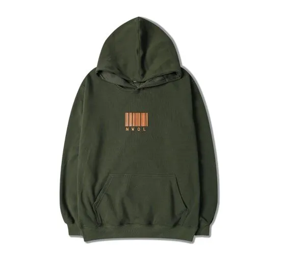 Hoodie Sweatshirt for Men with Barcode and NWOL Print on Front