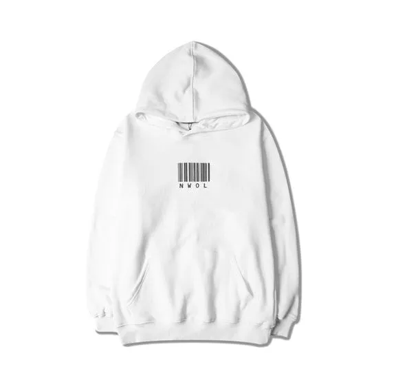 Hoodie Sweatshirt for Men with Barcode and NWOL Print on Front