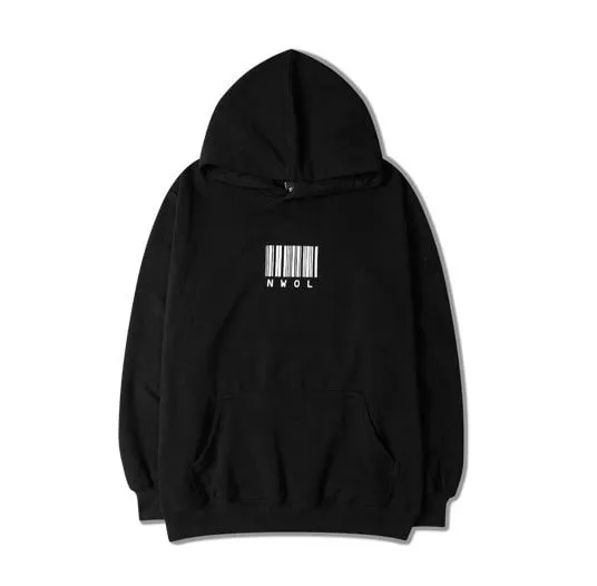 Hoodie Sweatshirt for Men with Barcode and NWOL Print on Front