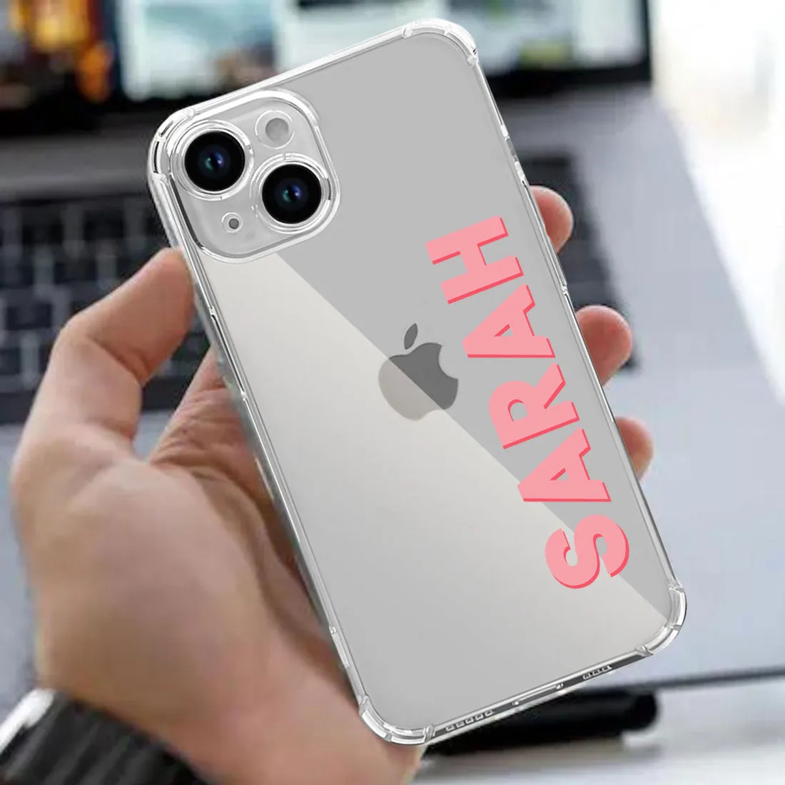 iPhone 15 Mobile Case with Camera Protection - Transparent Cover with Name