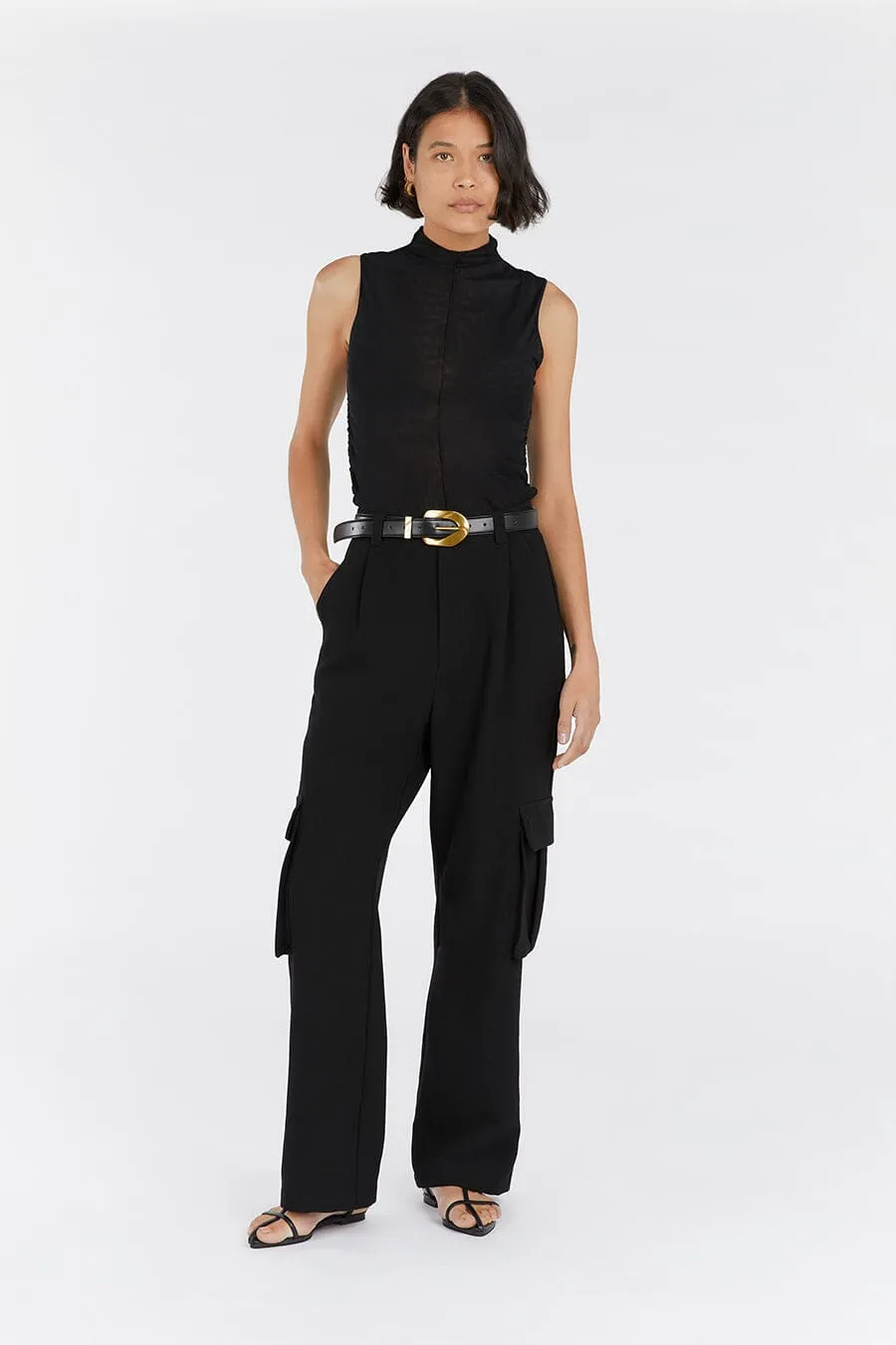 JAGGER BLACK SLEEVELESS MESH TOP