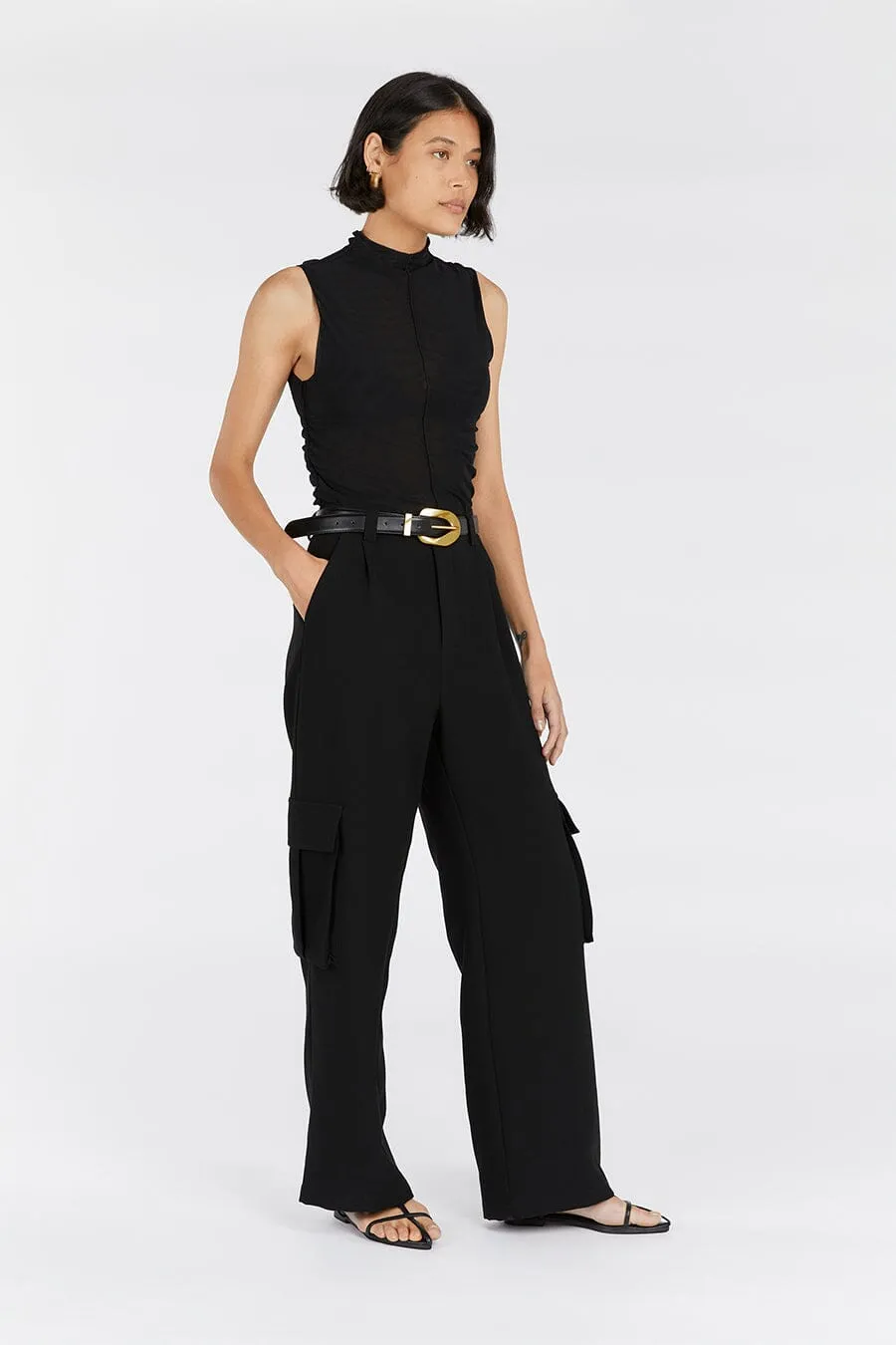 JAGGER BLACK SLEEVELESS MESH TOP