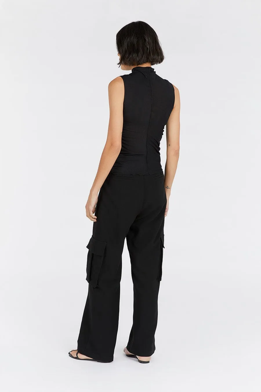 JAGGER BLACK SLEEVELESS MESH TOP