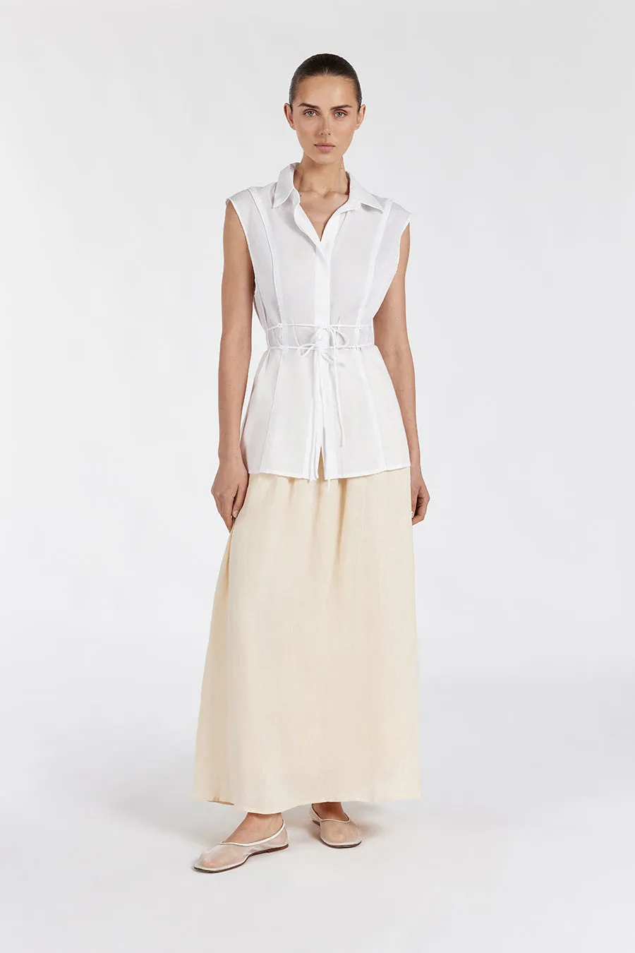 JASE WHITE LINEN SLEEVELESS TOP