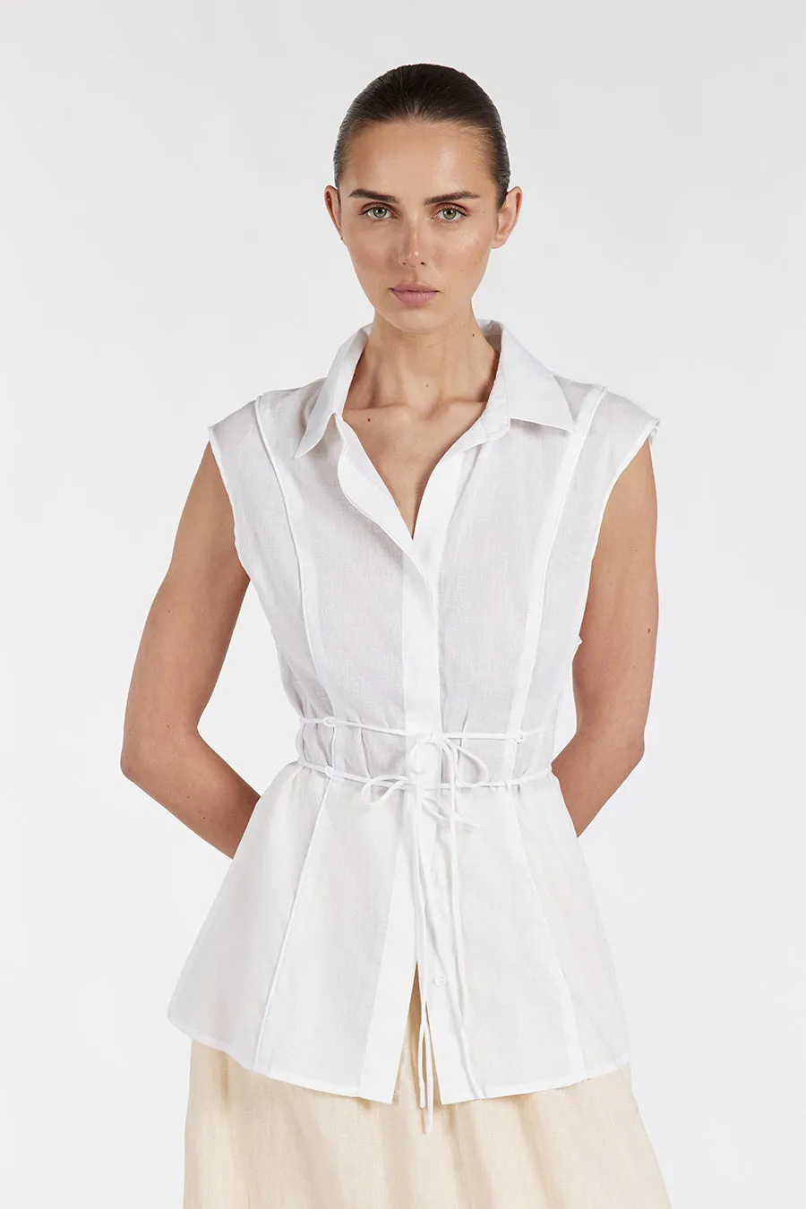 JASE WHITE LINEN SLEEVELESS TOP