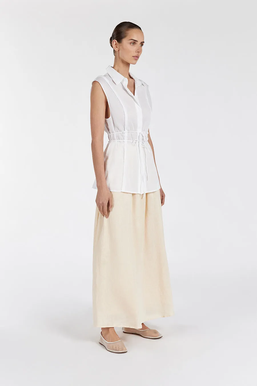 JASE WHITE LINEN SLEEVELESS TOP