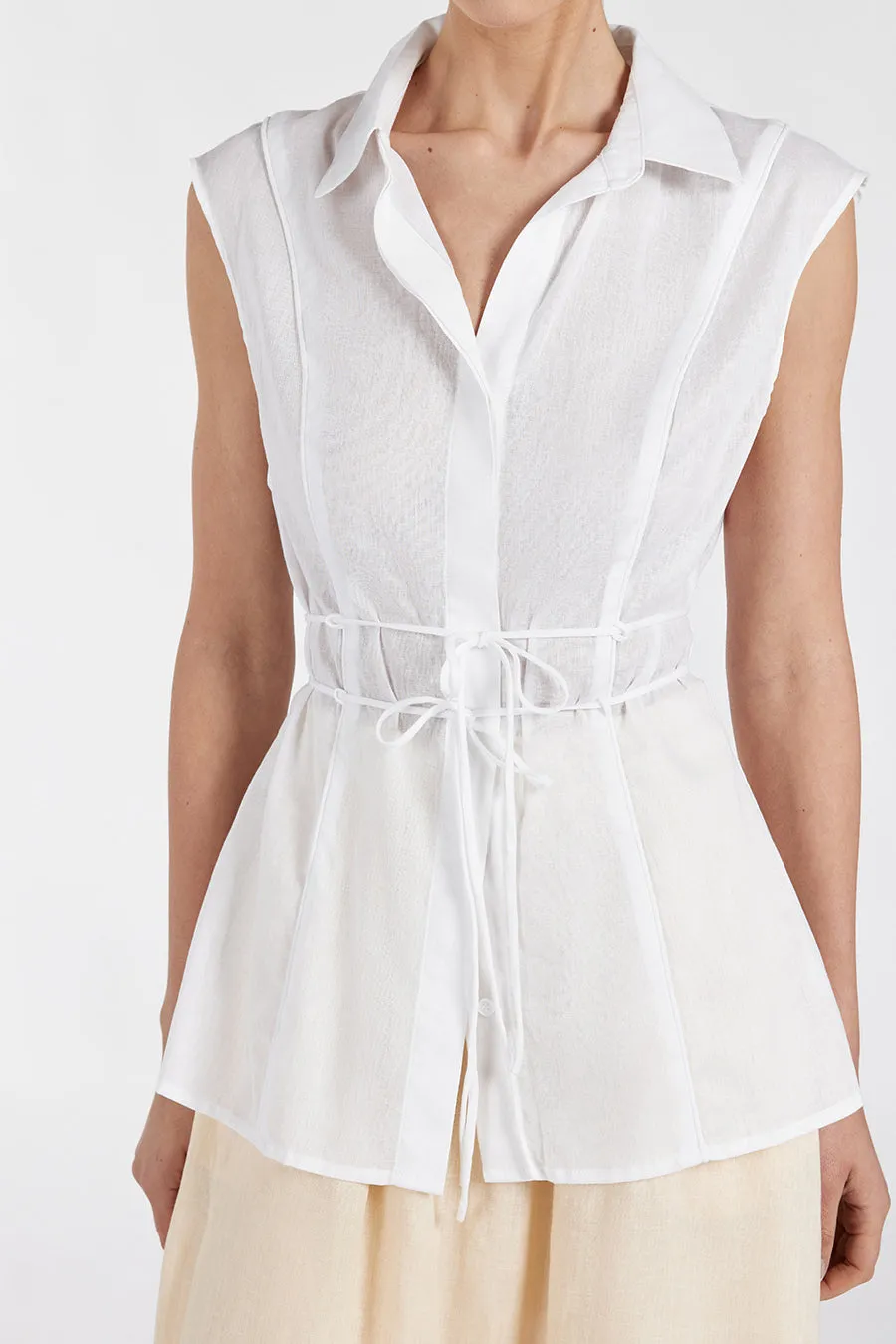 JASE WHITE LINEN SLEEVELESS TOP