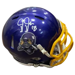 Justin Jefferson Autographed Custom SotaStick Art Purple Mini Helmet (Numbered Edition)