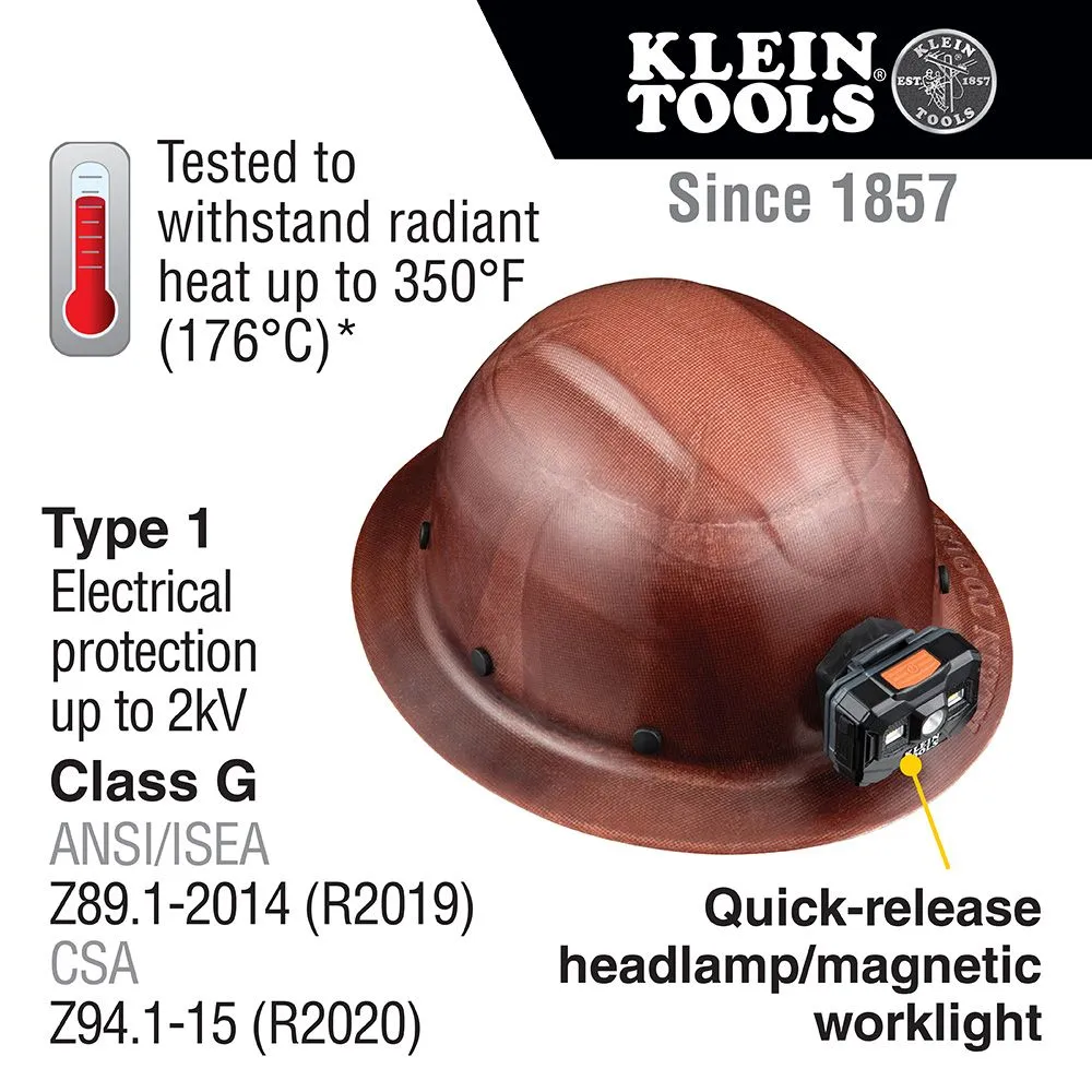 Klein Hard Hat, KONSTRUCT Series, Full-Brim, Class G, Rechargeable Headlamp #60447