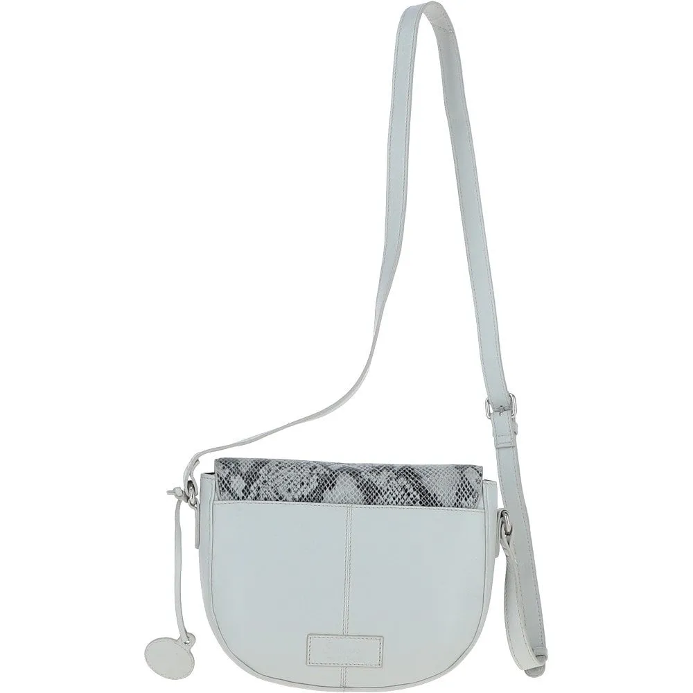 Leather Snake Print Crossbody Saddle Bag Ice Grey: 63285